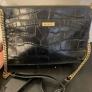 Milly croc-embossed crossbody with gold hardware and chain strap